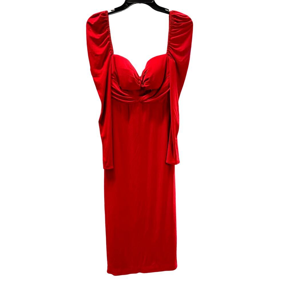 Mac Duggal Red Dress Midi Keyhole cutout long sleeves holiday party Size 2 NWT - Picture 1 of 7